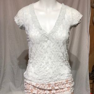 Vanity White lace T-shirt style see-through short sleeve shirt size small